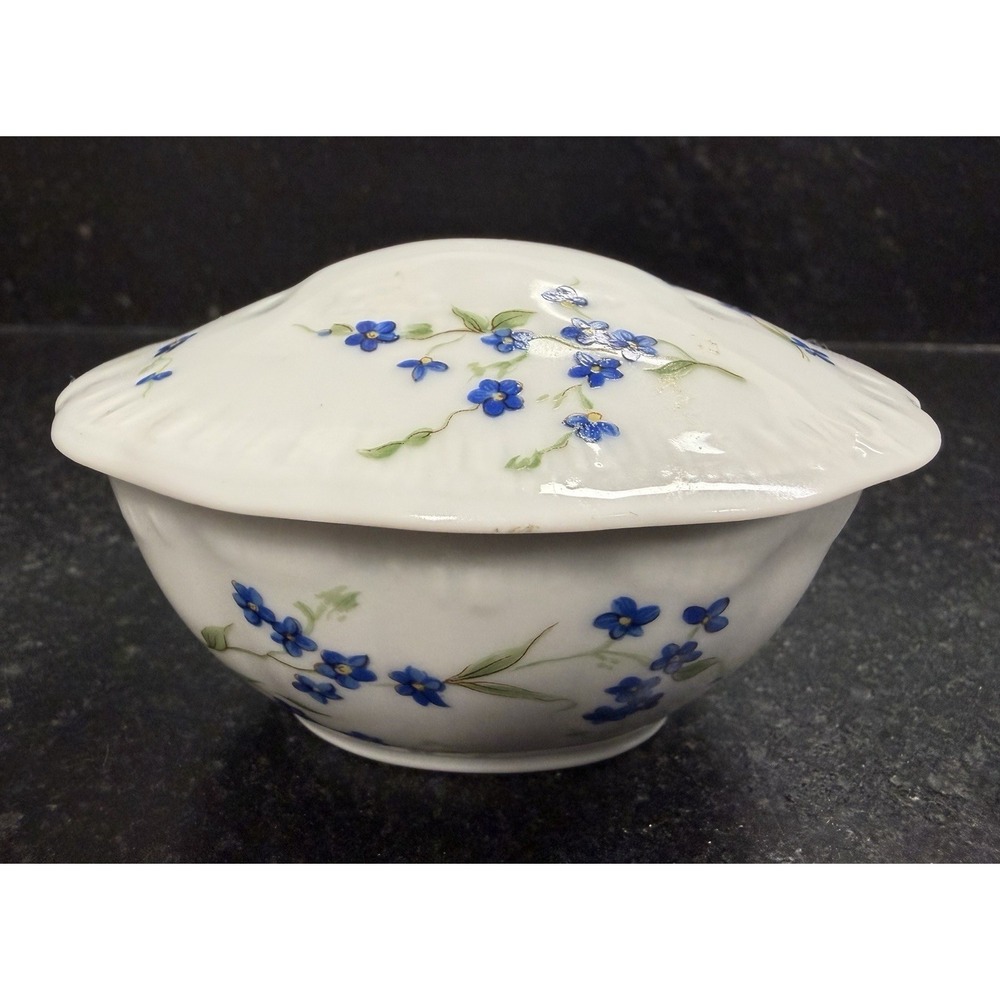 Vtg‎ Limoges France Porcelain Egg Shaped Trinket Box Blue Forget-Me-Nots